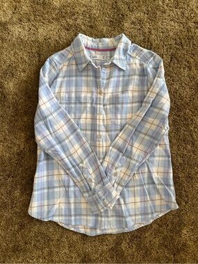 Baby blue Croft & Barrow plaid button up flannel shirt; perfect condition